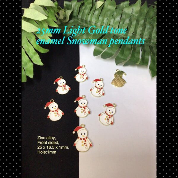 25mm Light Gold tone enamel Snowman pendant (3pcs)