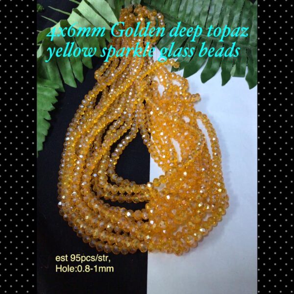 4x6mm Golden deep topaz yellow sparkle glass beads