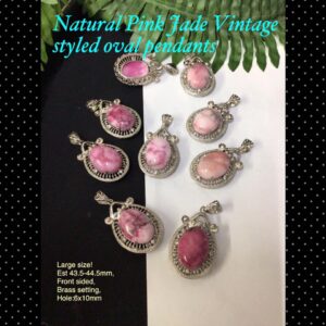 43.5mm Natural Pink Jade Vintage styled oval pendants