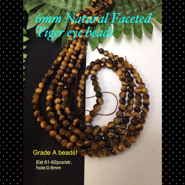 6mm Natural Faceted Tiger eye beads (est 60-62pcs)