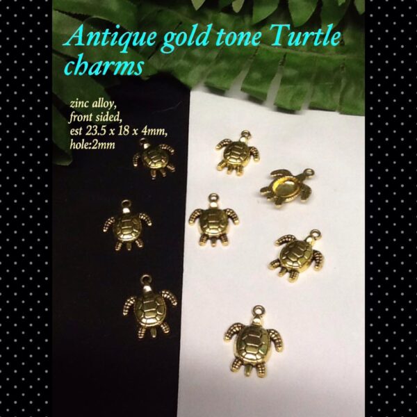 23.5mm Antique gold tone turtle charms (6pcs)