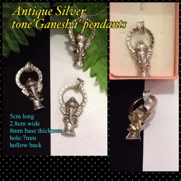 Antique Silver tone 'Ganesha' pendants (5cm long)
