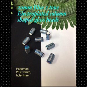 20mm Blue 2 tone Electroplated column shaped glass beads (5pcs)