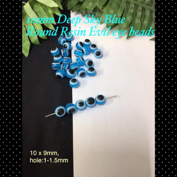 10mm Deep Sky Blue Round Resin evil eye beads (35pcs)