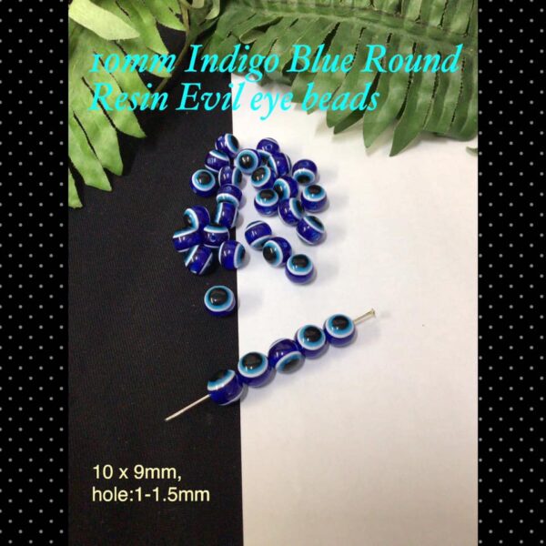 10mm Indigo Blue Round Resin evil eye beads (35pcs)