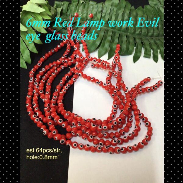 6mm Red Lamp work Evil eye glass beads