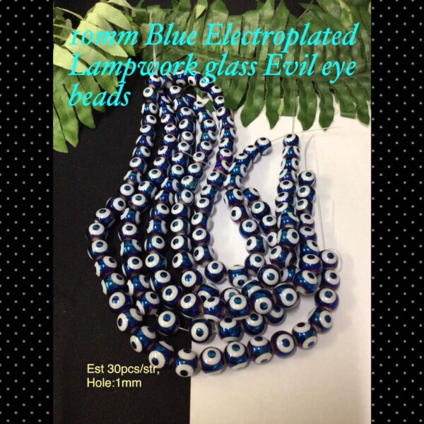 10mm Blue Electroplated glass Evil eye beads (est 30pcs)