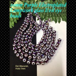 10mm Purple Electroplated glass Evil eye beads (est 30pcs)