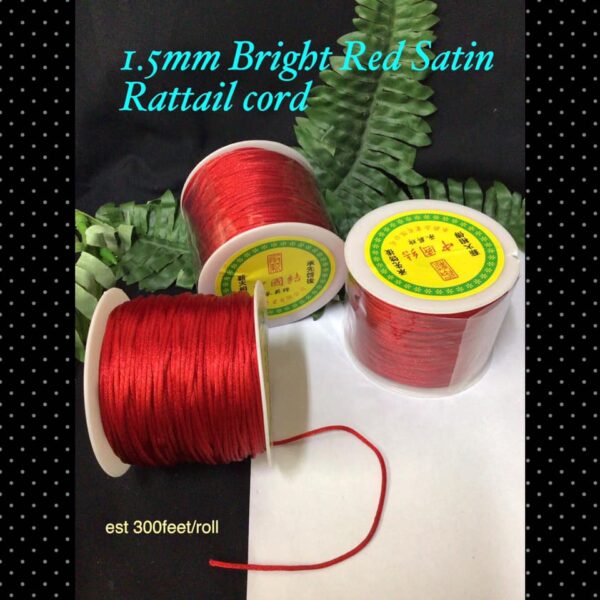 1.5mm Bright red Satin Rattail cord 20% off large rolls!