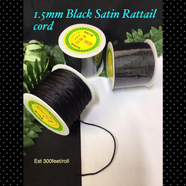 1.5mm Black Satin Rattail cord 20% off large rolls!