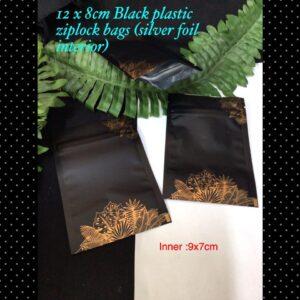 12x8cm Black Plastic ziplock bags (copper leaves) silver foil interior) 6pcs