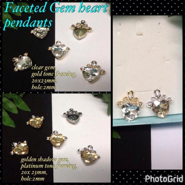 Faceted Gem heart pendants (Grade A gems!)