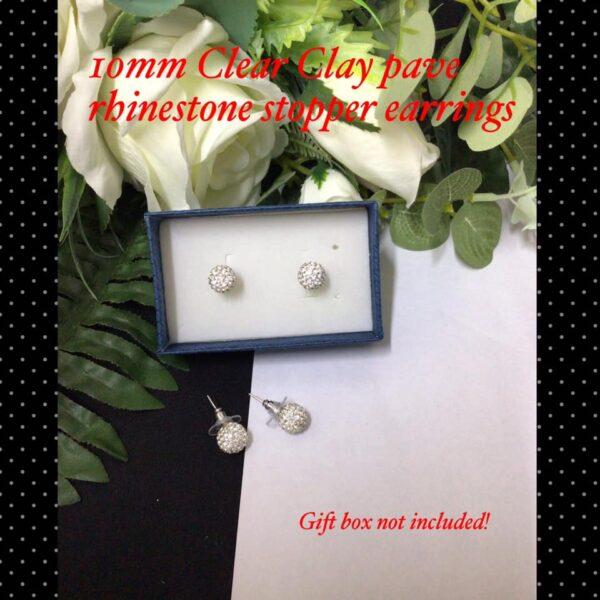 10mm Clear Clay Pave rhinestone stopper earrings (no box!)