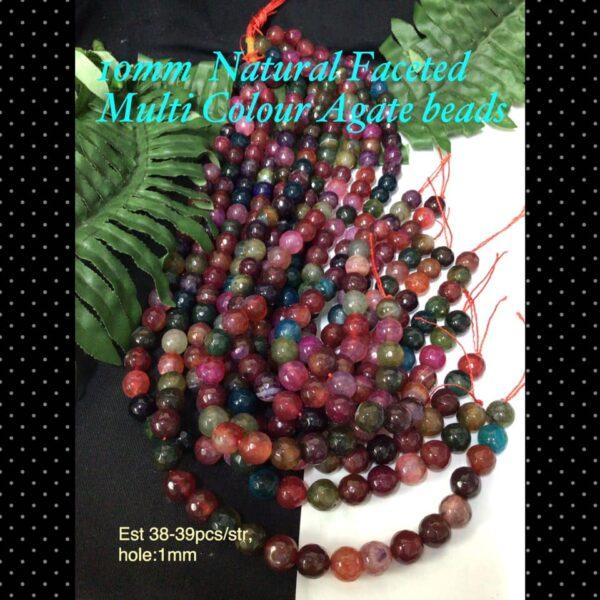 10mm Natural Multicolour Mixed Faceted Agate Beads