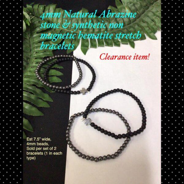 4mm Natural Abrazine stone/synthetic non magnetic hematite stretch bracelets (2pcs)