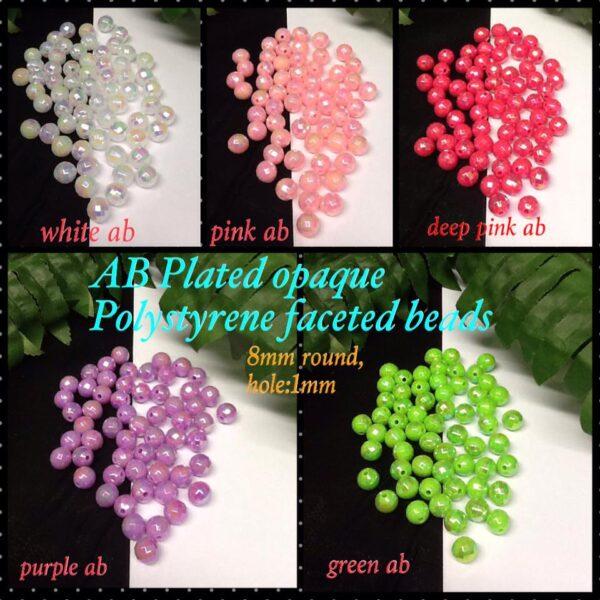 8mm AB Plated Opaque Polystyrene faceted beads