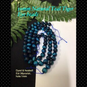 10mm Natural Teal Tiger eye beads (est 38pcs)