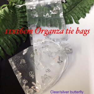 11x16cm Organza tie bags (clear/silver butterfly print) 10pcs