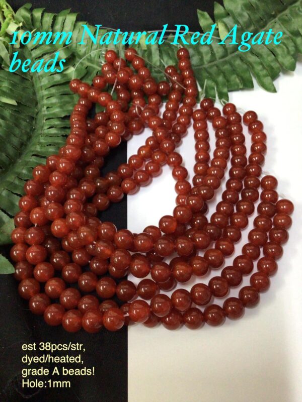 10mm Natural Red Agate beads (est 38pcs)