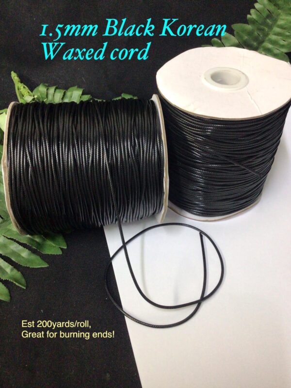 1.5mm Black Korean Waxed cord (non stretch) 200yards