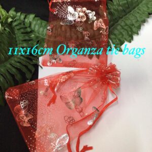 11x16cm Organza tie bags (red/silver butterfly print) 10pcs