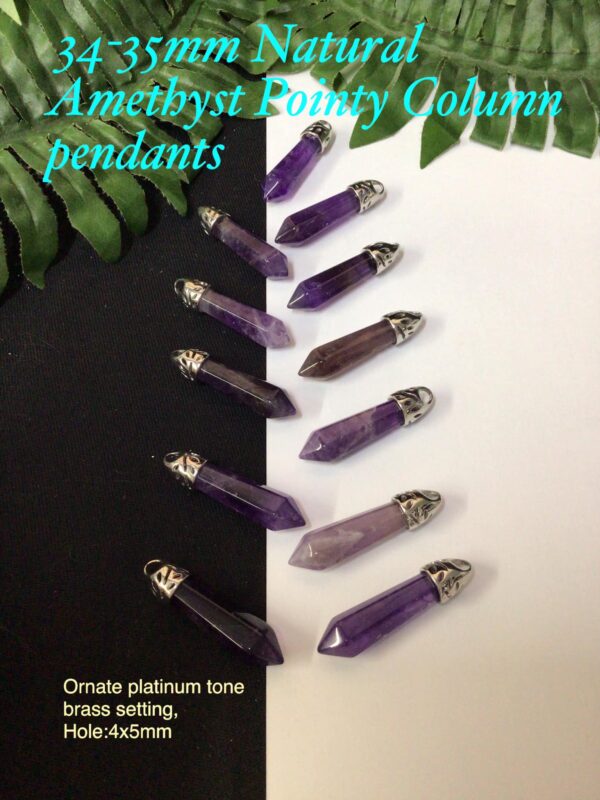 34-35mm Natural Amethyst Pointy Column Pendants