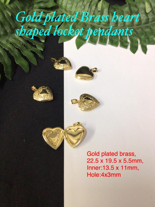 22.5mm Gold Plated Brass heart shaped lockets