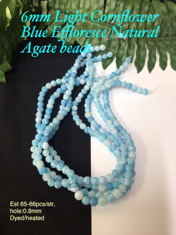 6mm Light Cornflower Blue Effloresce Natural Agate beads (est 65-66pcs)light cornflowerr