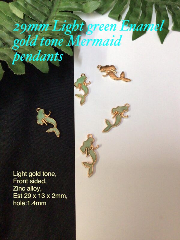 29mm Light Green Enamel gold tone Mermaid pendants (3pcs)