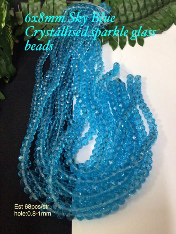 6x8mm Sky Blue Crystallized sparkle glass beads (est 68pcs)