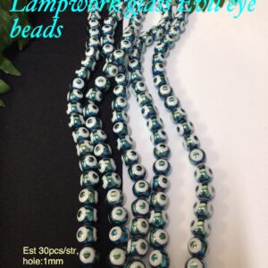10mm teal Electroplated Lampwork glass Evil eye beads (est 30pcs)