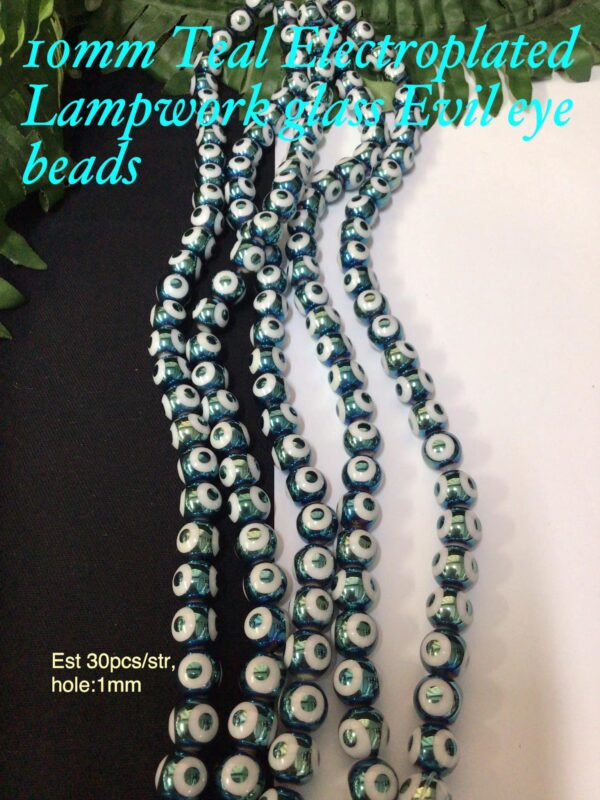 10mm teal Electroplated Lampwork glass Evil eye beads (est 30pcs)