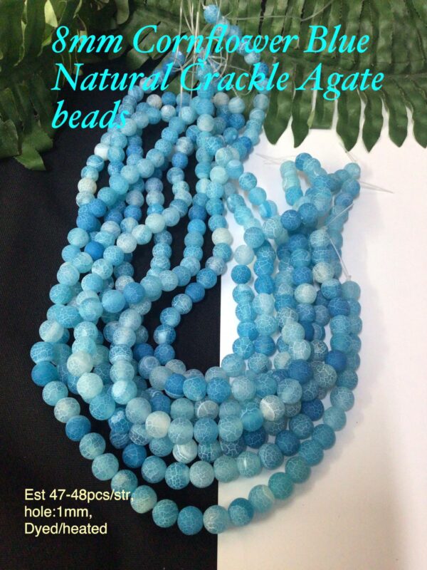 8mm Cornflower Blue Natural Crackle Agate beads (est 47-48pcs)