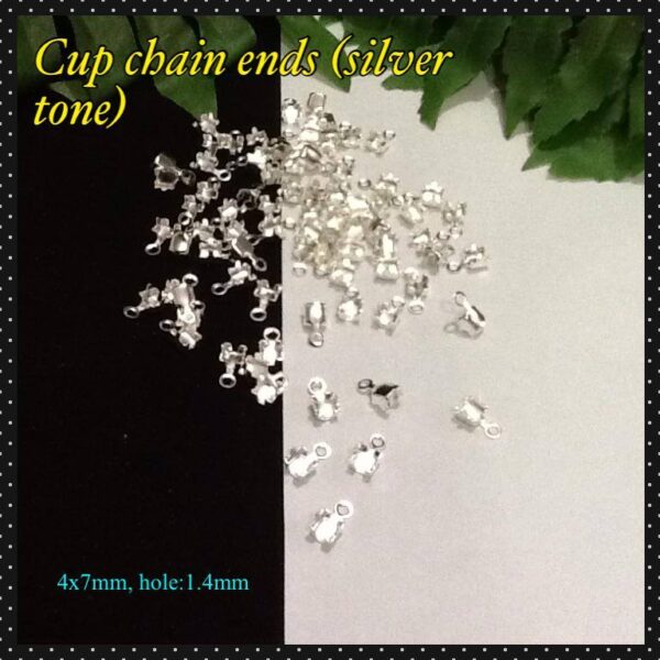 7mm Silver tone rhinestone cup chain ends (est 30pcs)