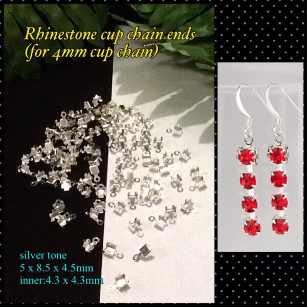 8.5mm Silver tone Rhinestone cup chain ends (est 30pcs)