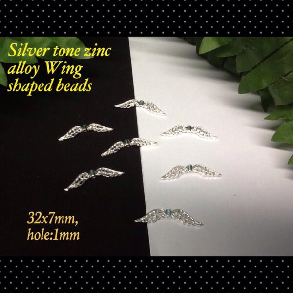 32mm Silver tone zinc alloy Wing shaped beads (20pcs)