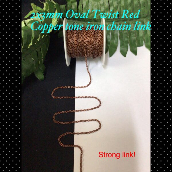 2x3mm Oval twist red copper tone iron chain link (3ft)