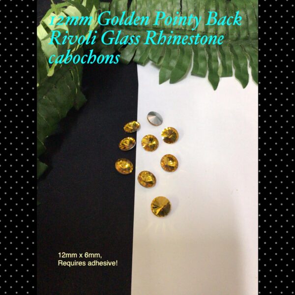 12mm Golden Pointy Back Rivoli Glass rhinestone cabochons