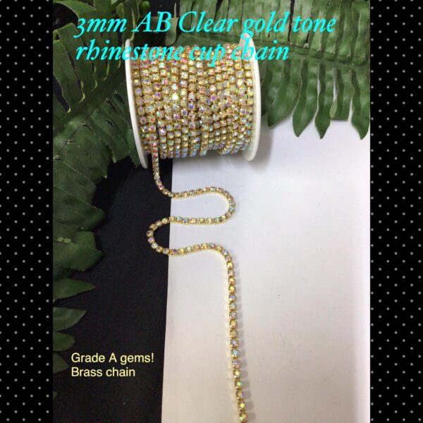 3mm AB clear rhinestone cup chain (g/tone framing)