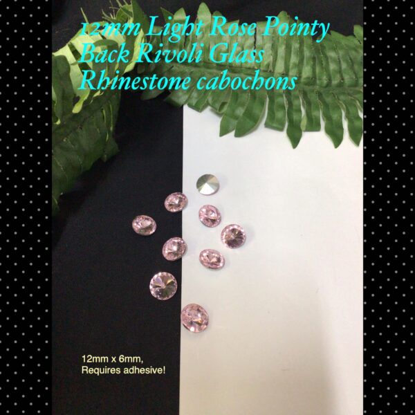 12mm Light Rose Pointy Back Rivoli Glass rhinestone cabochons