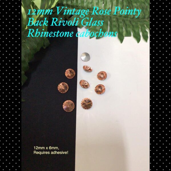 12mm Vintage Rose Pointy Back Rivoli Glass rhinestone cabochons