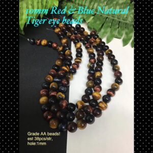 10mm Red and Blue Natural tiger eye beads (est 38pcs)