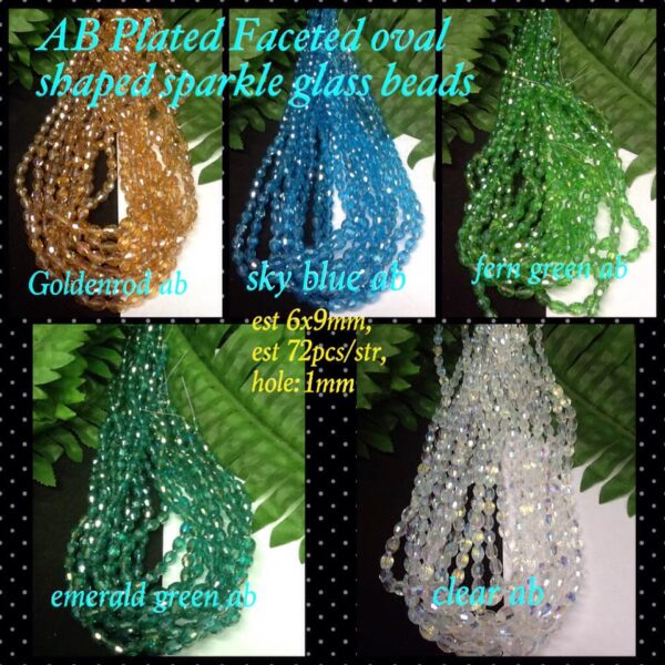 6x9mm AB Plated Faceted oval shaped sparkle glass beads (est 72pcs)