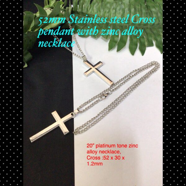 52mm Stainless Steel Cross pendant with zinc alloy necklace