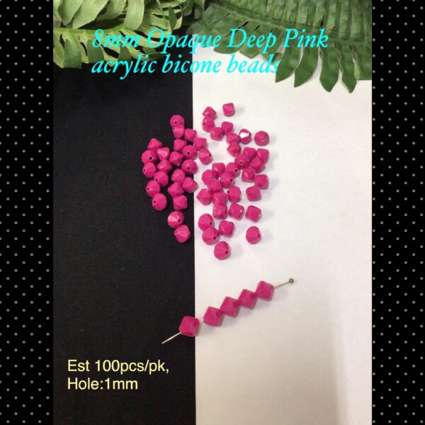 8mm Opaque Deep Pink acrylic bicone beads (est 100pcs)