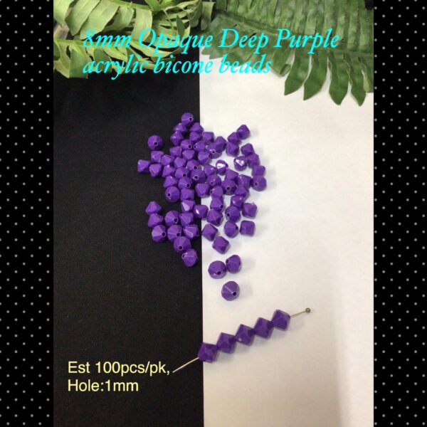 8mm Opaque Deep Purple acrylic bicone beads (est 100pcs)