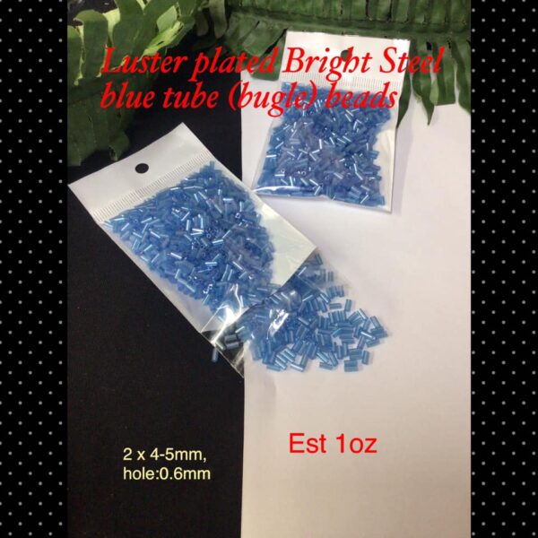 2x4.5mm Luster Plated Bright Steel Blue bugle beads (est 1oz)