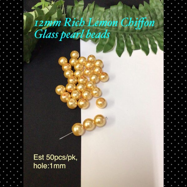 12mm Rich Lemon Chiffon glass pearl beads (est 50pcs)