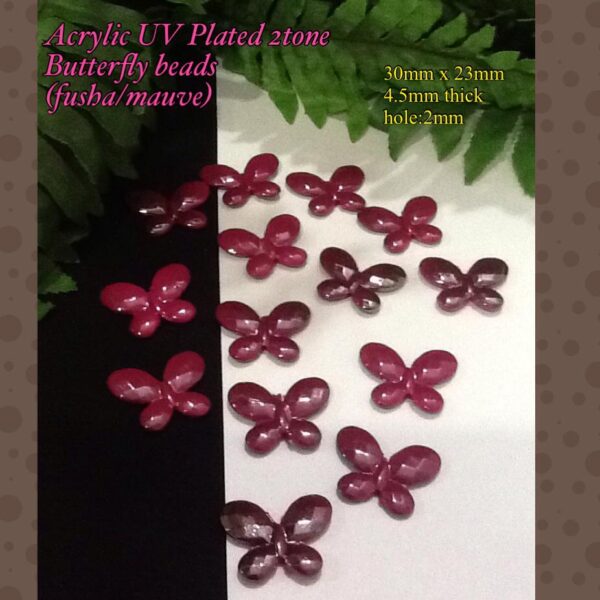 30mm UV Plated Fusha Mauve 2 tone Flat Butterfly shaped beads (20pcs)