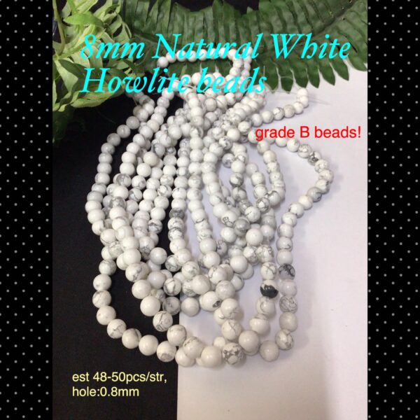 8mm Natural White Howlite beads (Grade B!) (est 48-50pcs)